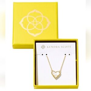Kendra Scott Gold Gemstone Necklace with White Heart Pendant, NIB